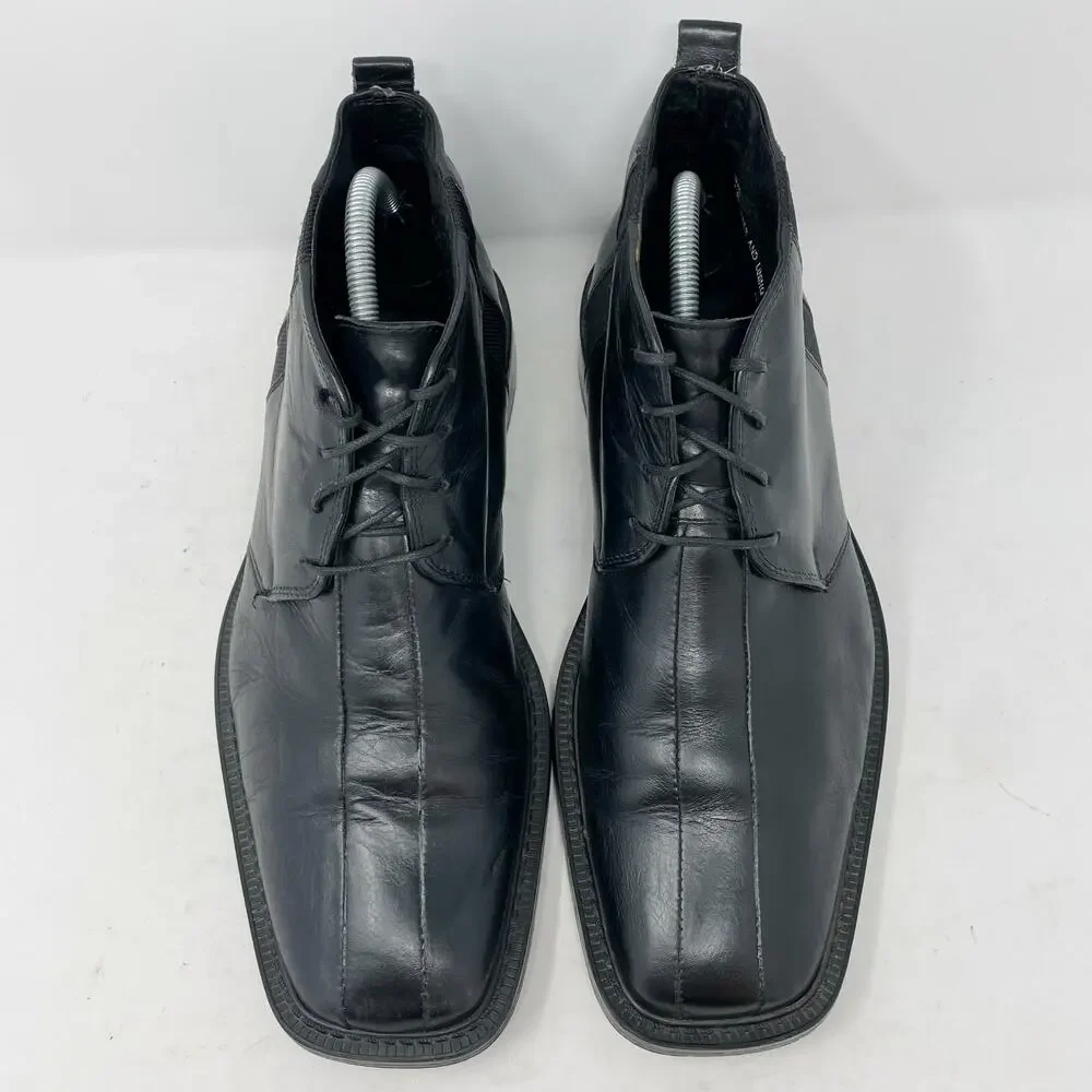Venturini Black Leather Square Toe Lace Up Chelsea Boots Mens 9